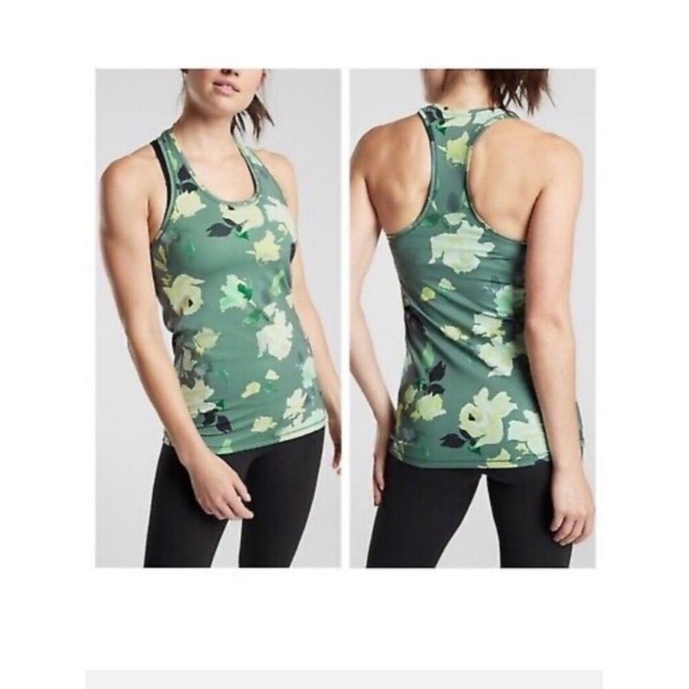 Athleta Shanti Green Floral Racerback Tank Top Size L